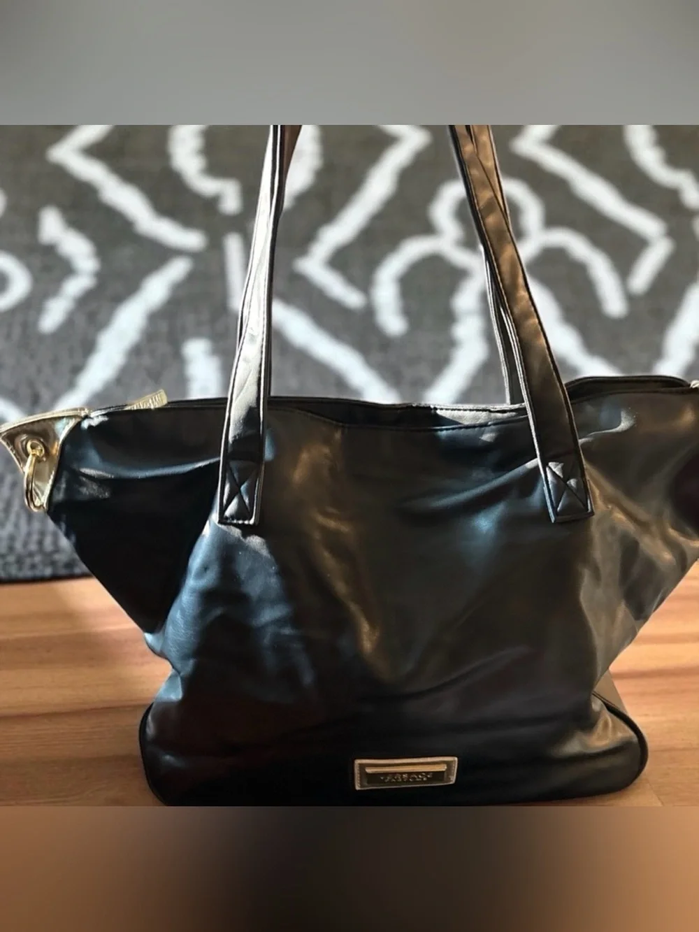 Versace Perfumes Black Tote with Gold Plaque